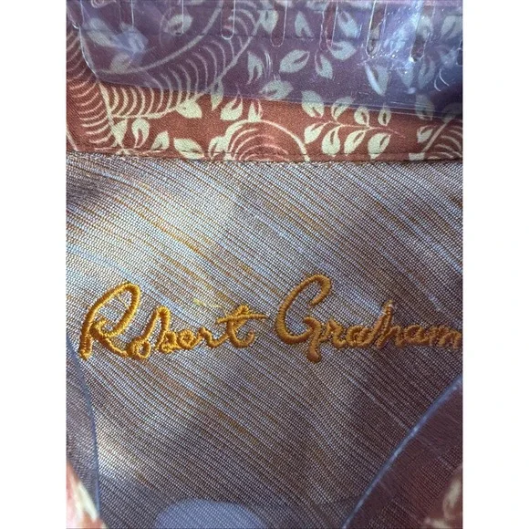 Robert Graham Poseidon Short‎ Sleeve Linen & Cotton Jacquard Button-Up Shirt M. - Picture 6 of 10